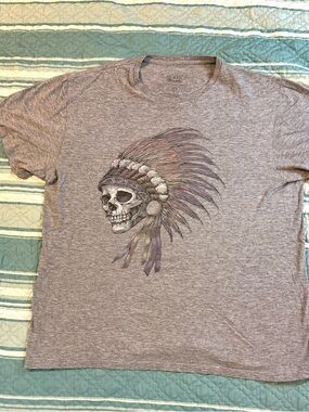 Brooklyn Threads 1975 Native American Skull Chief Graphics T-Shirt Gray Size L